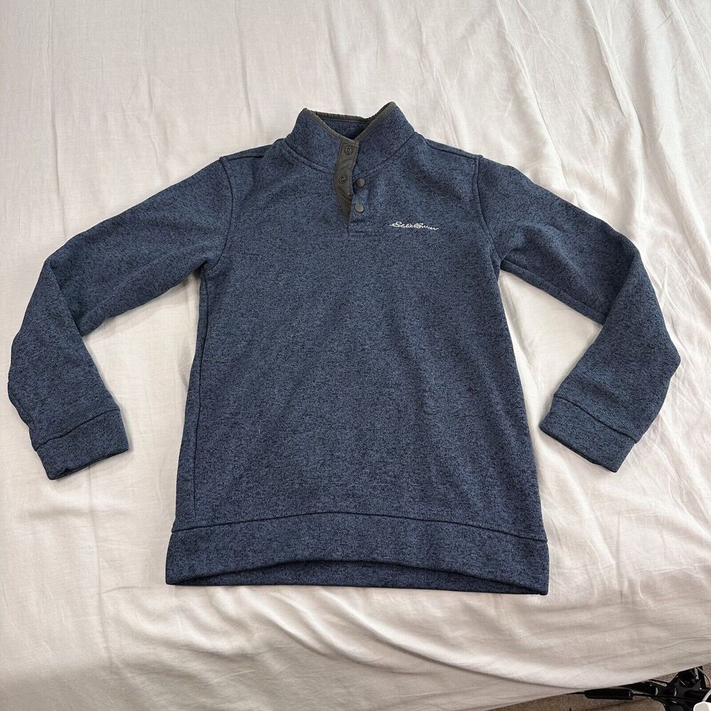 Eddie Bauer Sweater Mens S Snap Placket Radiator Fleece Pullover Navy Heather
